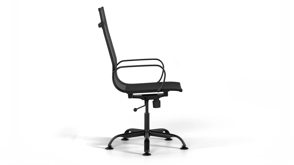 Mesh Executive Office Chair - Black Vegan Leather and Black Base - Without Wheels