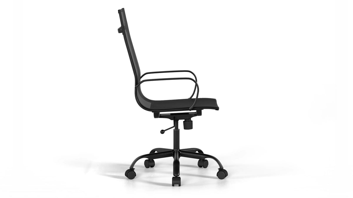 Mesh Executive Office Chair - Black Vegan Leather and Black Base - With Wheels