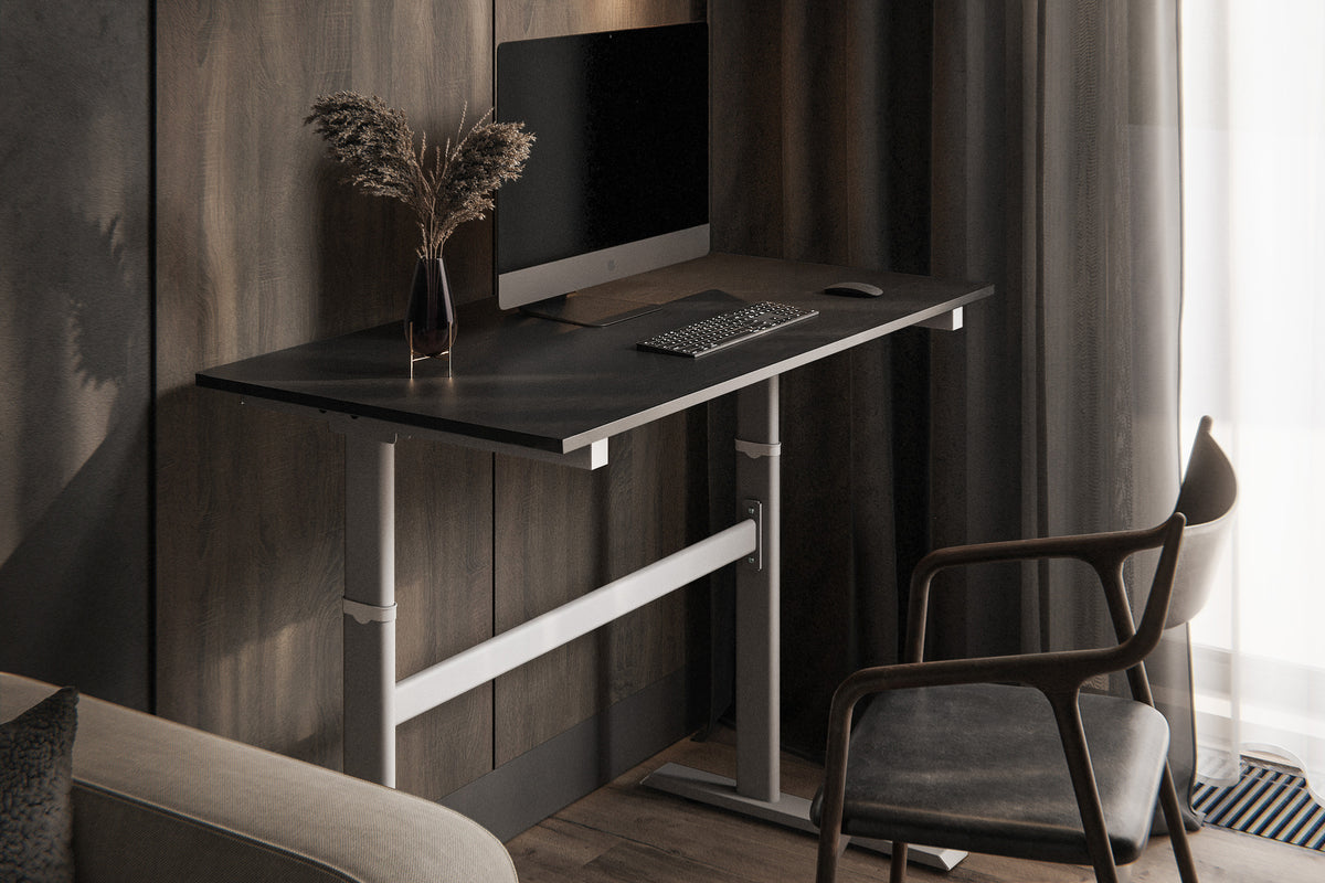 Chelsea Standing Desk - Black Top With White Legs - lifestyle